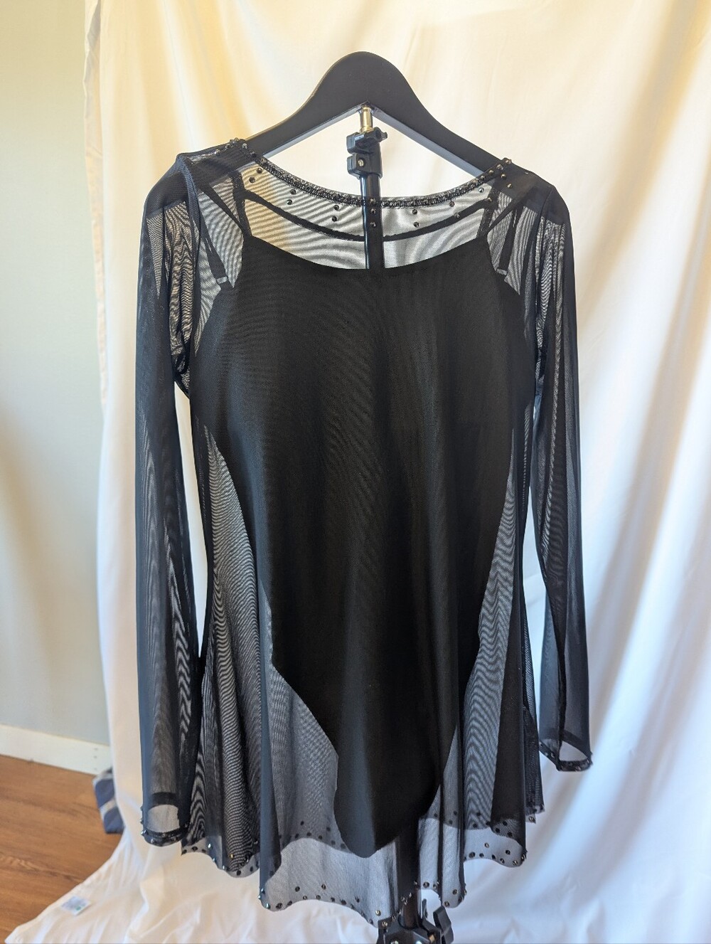 Sheer Mesh Long Sleeve Black Tunic Top And Black Leotard